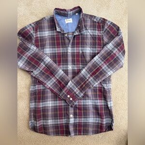 Men's Plaid Casual Shirt in Burgundy and Gray